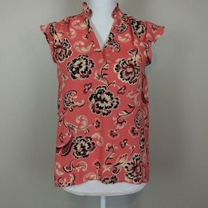 Coral floral print blouse